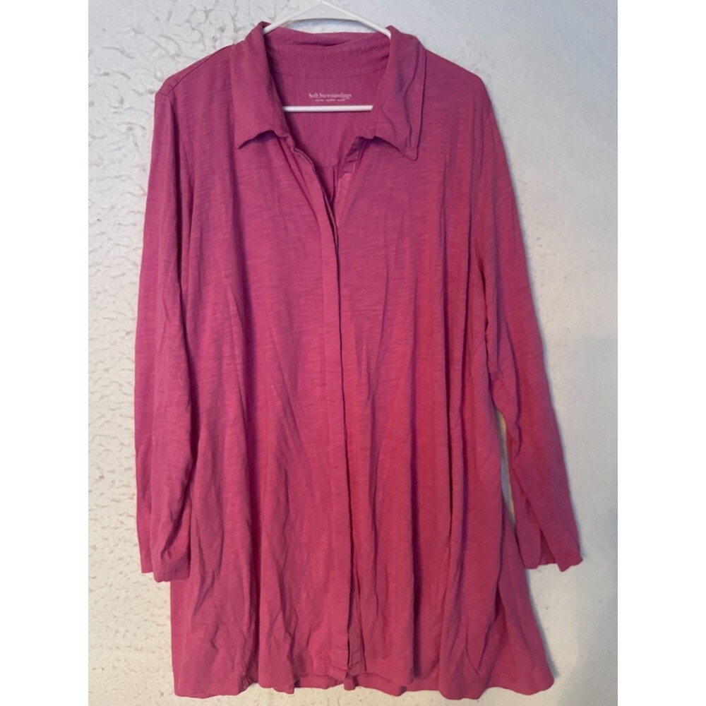 Soft Surroundings Long Sleeve Button Front Long Top Women's 2X Pima Cotton Modal